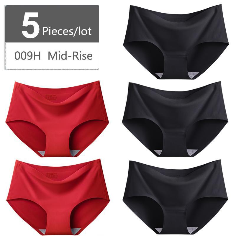 Большой размер M-XXXXL, женские бесшовные трусики из ледяного шелка, эластичные трусы со средней талией, нижнее белье, 5 шт.
