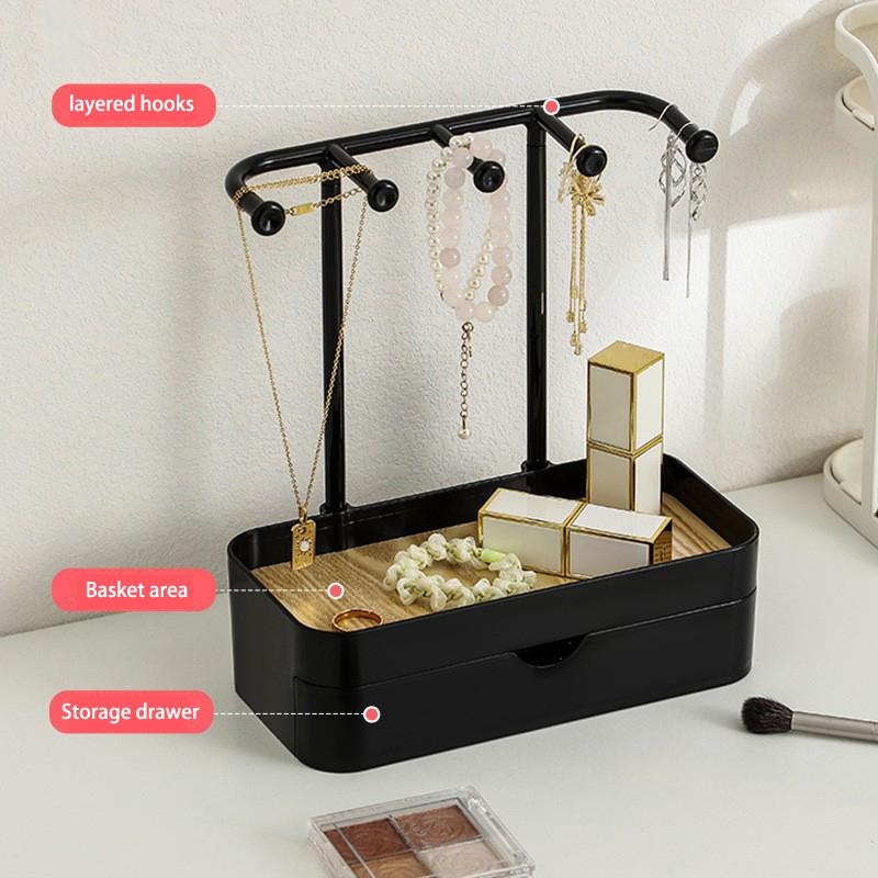 Подвесной органайзер для ювелирных изделий, дисплей для сережек, ожерелий, стеллаж для хранения ювелирных изделий с деревянной основой, держатель для браслетов и колец