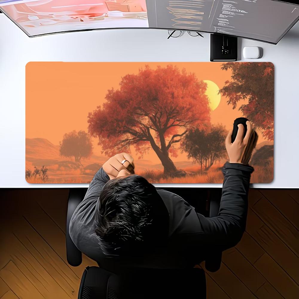 Large XXL Game Mousepad Oriental Ink Painting Mountain Sakura Flower Landscape Deskmat Non-Slip Laptop Keyboard Mouse Mats