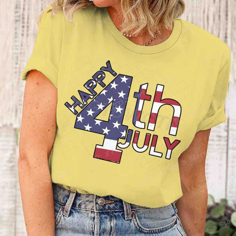 Happy 4th Of July Tshirts Independence Day T Shirts Summer Tshirt Casual Short Sleeve Tees Round Neck Tops Womens Clothing