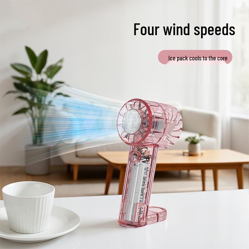 2026 Mini USB Rechargeable Transparent Handheld Ice Pack Fan - Korean & Japanese Style with Turbo Cooling