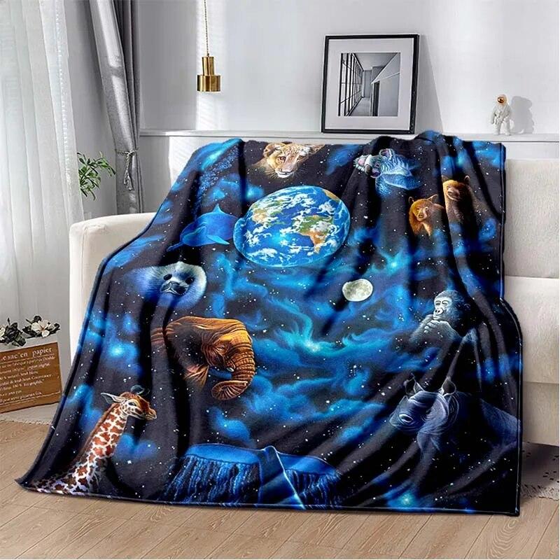 Фланелевое одеяло с 3D принтом космических животных, универсальное праздничное подарочное одеяло, теплые и мягкие одеяла на все сезоны