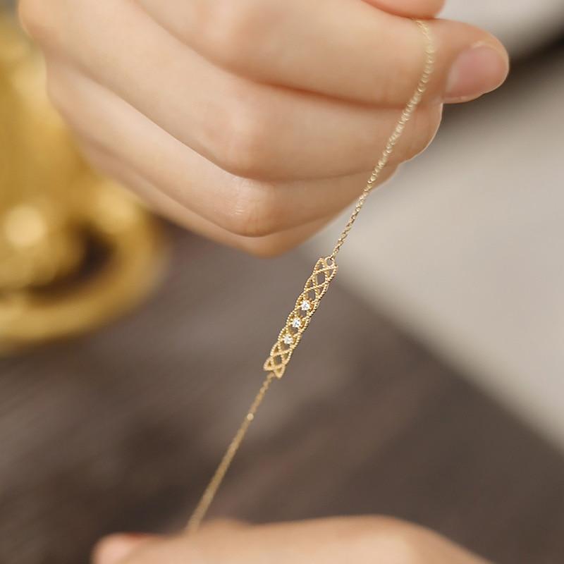S925 стерлингового серебра покрытие 14K золото светлый роскошный ретро полый циркон браслет для женщин сладкий ювелирный подарок