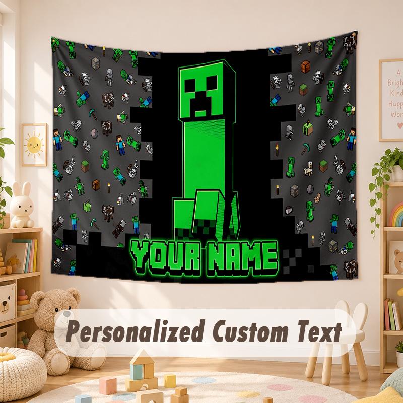 Custom Name Text Tapestry,Minecraft Boho Wall Hanging, Decorative Backdrop Tapestry For Room