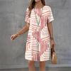2026 Новые женские платья Геометрический графический абстрактный полосатый принт Элегантное мини-платье Женское летнее свободное с коротким рукавом Платье с принтом
