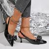 Fashion Luxury Glitter Bowknot Decoration Patent Leather Pumps Summer Sexy Pointed Toe Sling Back Pumps High Heel Dress Party Sandals