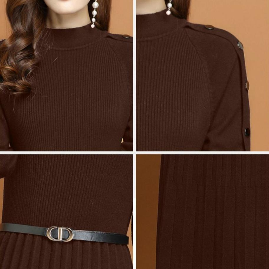 Осенне-зимние платья-поддевы Женское трикотажное платье средней длины с длинным рукавом Базовое повседневное платье-свитер Пуловер