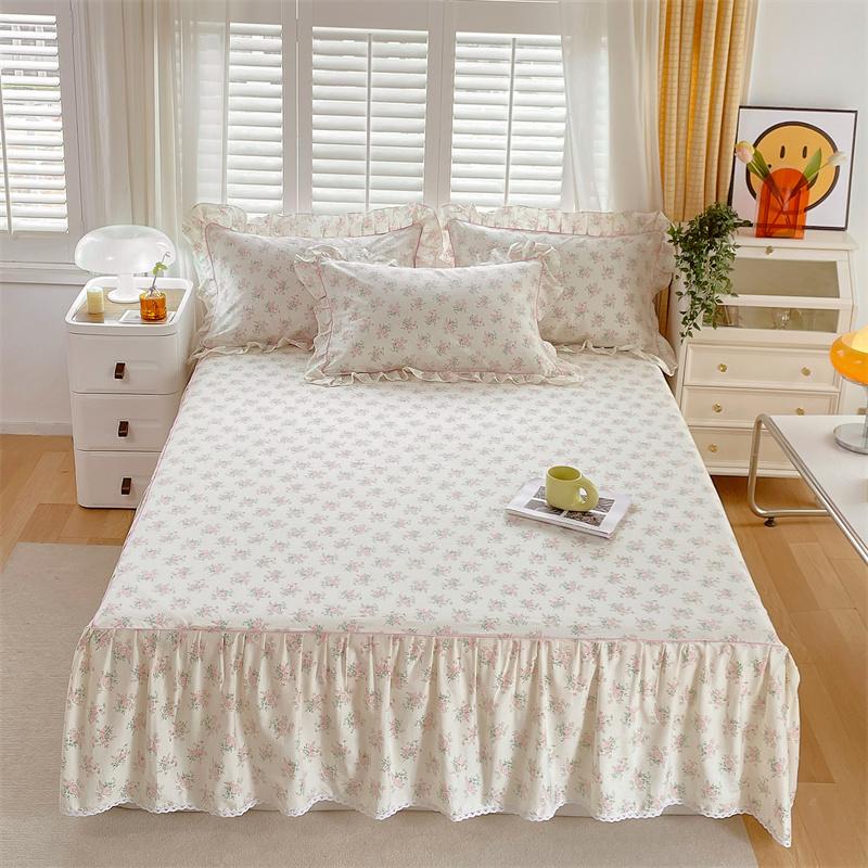 1c Pure Cotton Bed Skirt Floral Style Bed Cover Lace Mattress Protector Skin-friendly Bedspread Roupa De Cama (No Pillowcase)