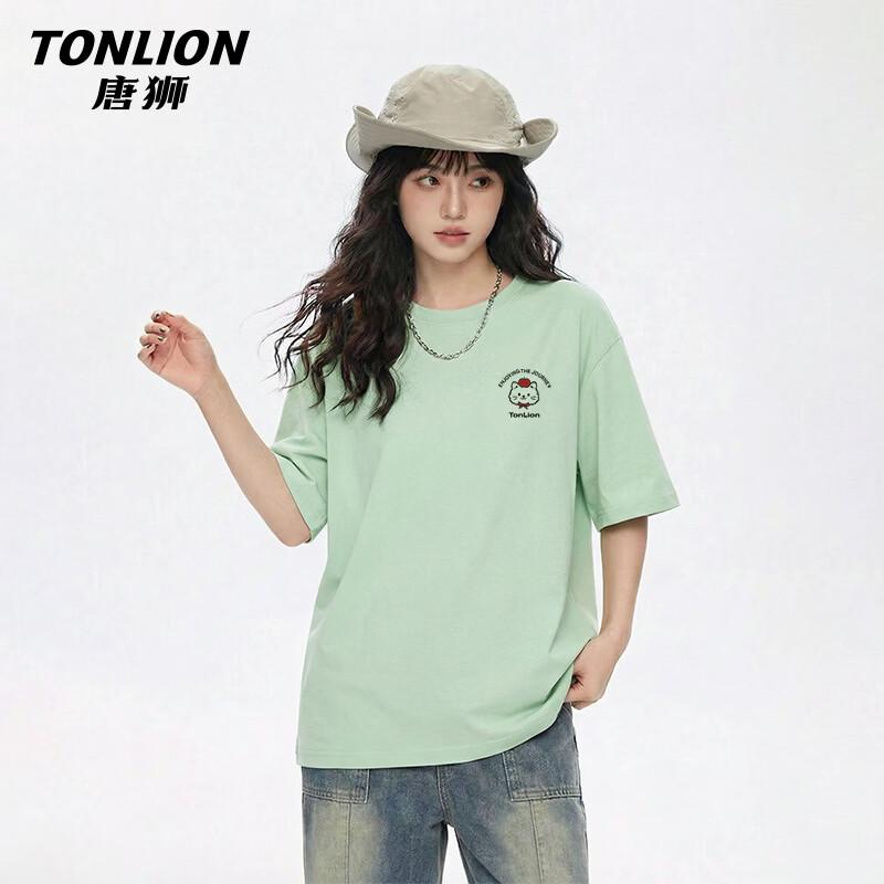 Женская хлопковая футболка TonLion свободного кроя с круглым вырезом и коротким рукавом