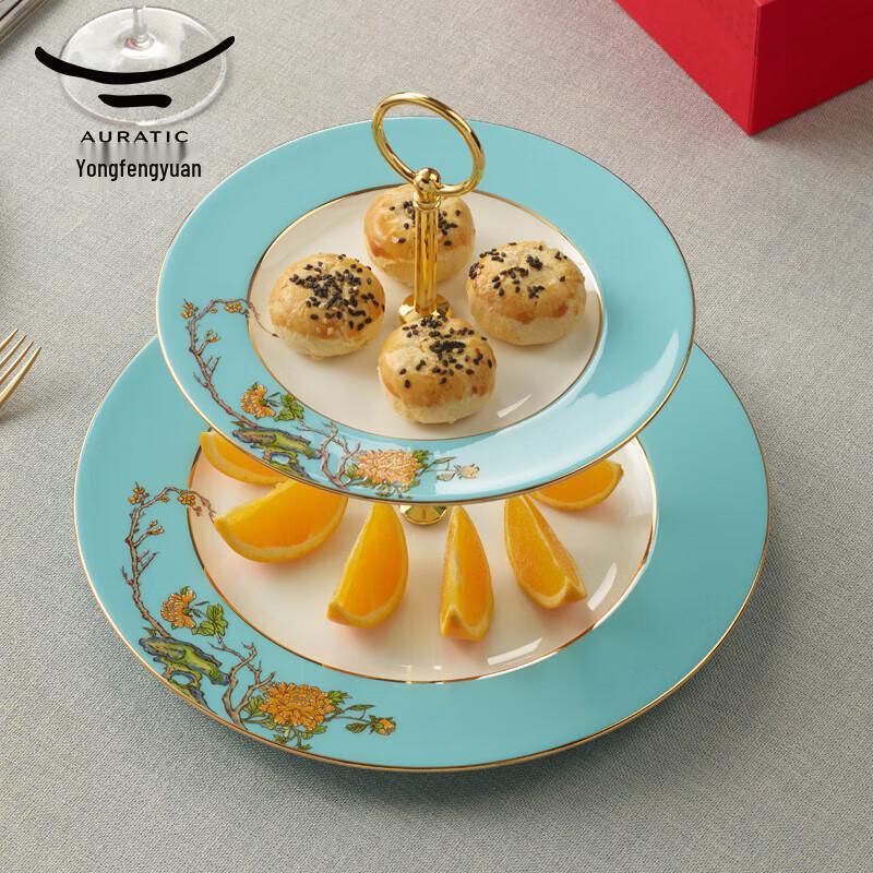 Yongfengyuan Madam Porcelain West Lake Blue 2-Tier Ceramic Dessert Stand