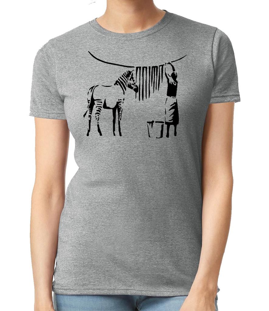 Banksy Zebra Wash T Shirt Ladies Street Urban Art Graffiti Design Women Tee Top