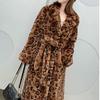 Костюм воротник мех талия длинный леопардовый принт пальто свободный искусственный мех куртка женская осень и зима