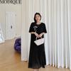 MODIQUE Summer Plus Size New Women Loose Mesh Lace A-Line Solid Color Long Pleated Dresses Elegant Lady Casual Cotton O-Neck Short Sleeve Skirt