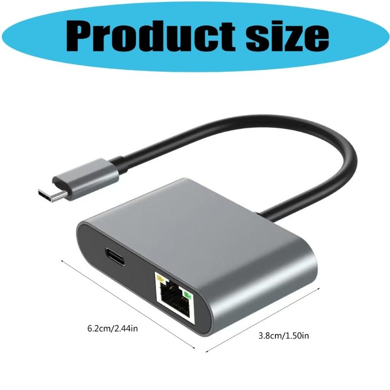 Портативный USB C (папа) на RJ45 Ethernet адаптер из алюминиевого сплава, поддержка 2500 Мбит/с и быстрой зарядки 100 Вт, Plug and Play, для домашнего офиса