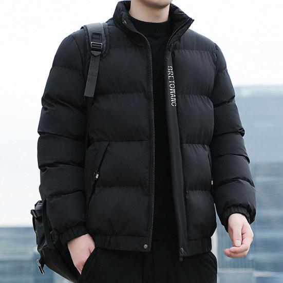 Стильная зимняя мужская хлопковая куртка ветрозащитный дизайн с карманным воротником с лацканами с буквенным принтом короткая повседневная красивая хлопковая куртка-пальто