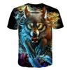 Летняя мужская футболка с 3D принтом волка и животным узором, свободные топы с круглым вырезом и короткими рукавами для мужчин