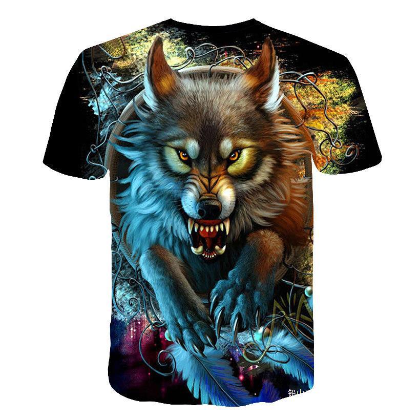 Летняя мужская футболка с 3D принтом волка и животным узором, свободные топы с круглым вырезом и короткими рукавами для мужчин