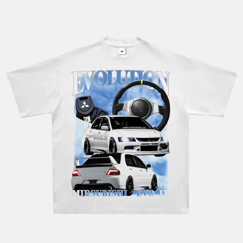 2024 RWB Car Black and White Short Sleeve JDM Car Culture T-shirt Hip Hop American Small Neckline Hiphop Top Vintage
