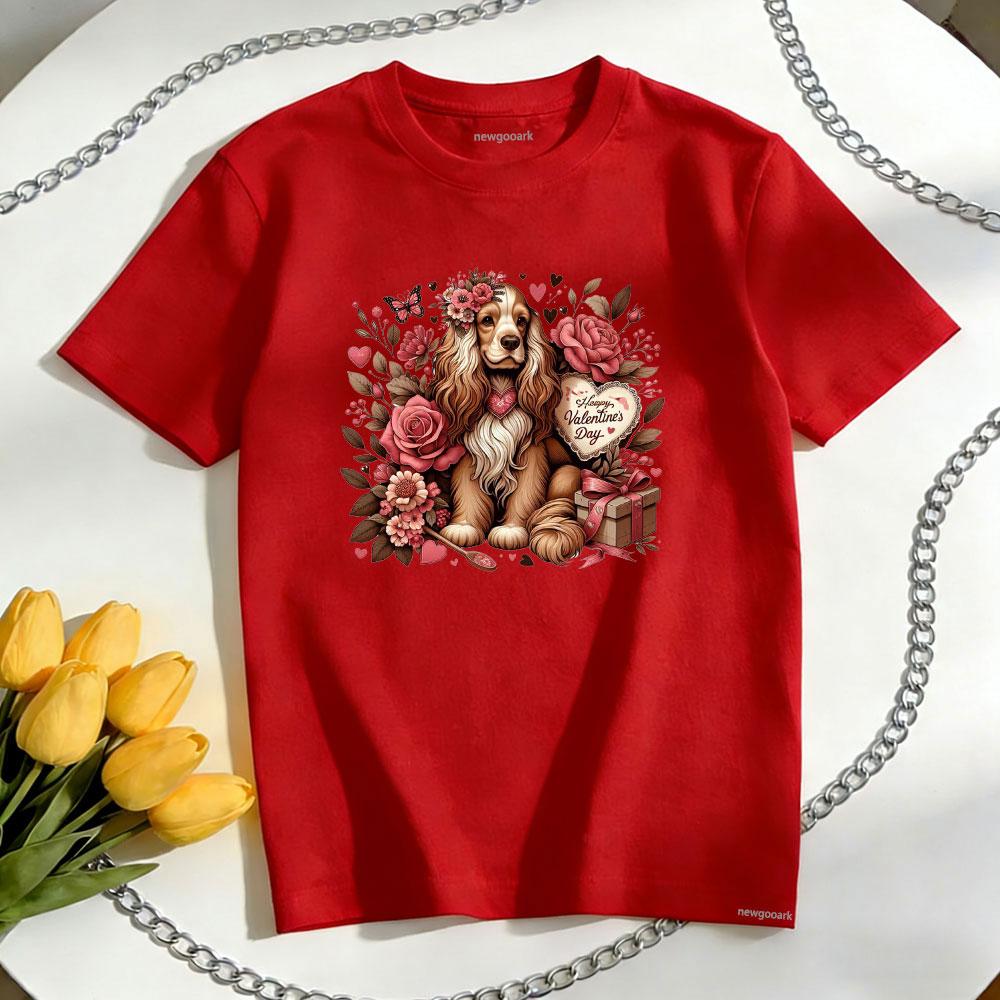 Valentines Day Cocker dog TShirt Women Unisex Casual cotton graphic t shirts Oneck shirt Unisex Adult couple Shortsleev