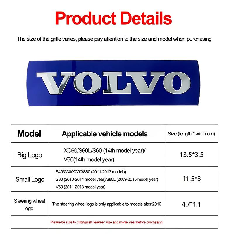 Car Front Grille Logo/Letter Decorative Badge Accessories/Steering Wheel Sticker Suitable For Volvo S80 XC60 V90 V60 XC90 S60 T5 YT5