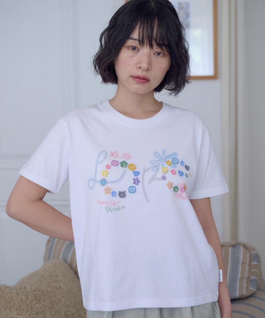 AMBLER Button Lettering Graphic Short Sleeve T-Shirt As1312 (White)