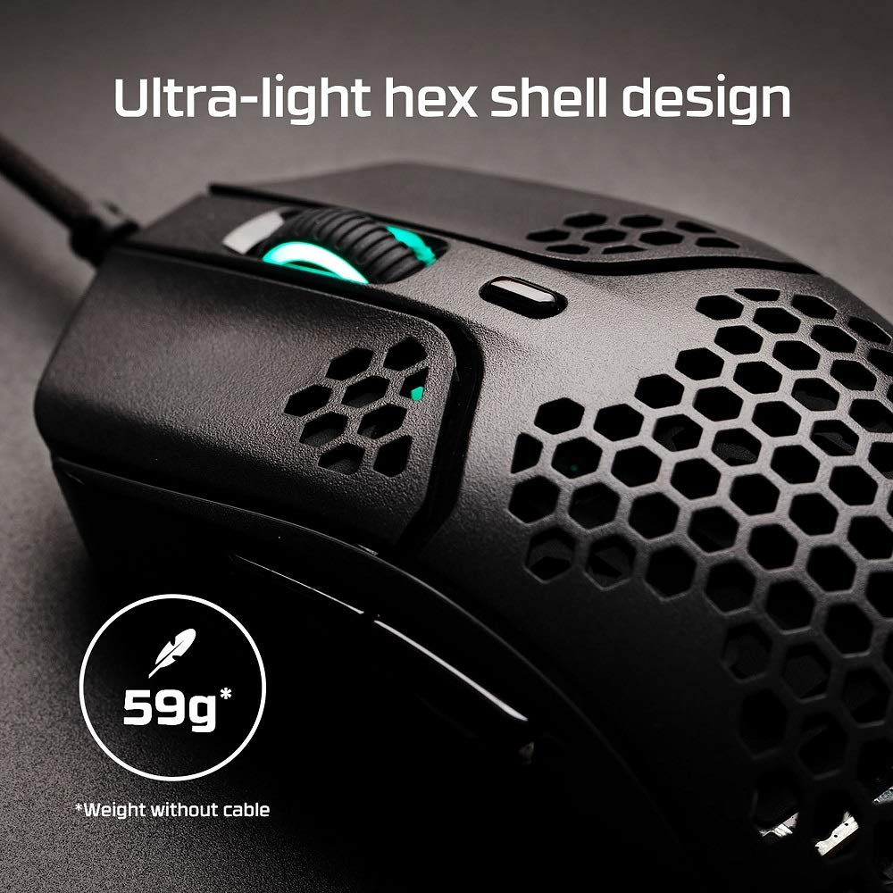 HYPERX Игровая мышь Pulsefire Haste для шестиугольного корпуса 59 Геймеров, Ультралегкий дизайн, грамм, 2-летняя гарантия, HMSH1-A-BK/G (Использовал)