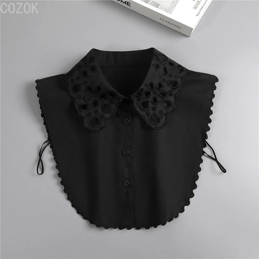 Fashion Women's Embroidery Shirt Fake Collar Removable Mujer Faux Cols White Sweater False Collar Lapel Shirt Blouse Detachable