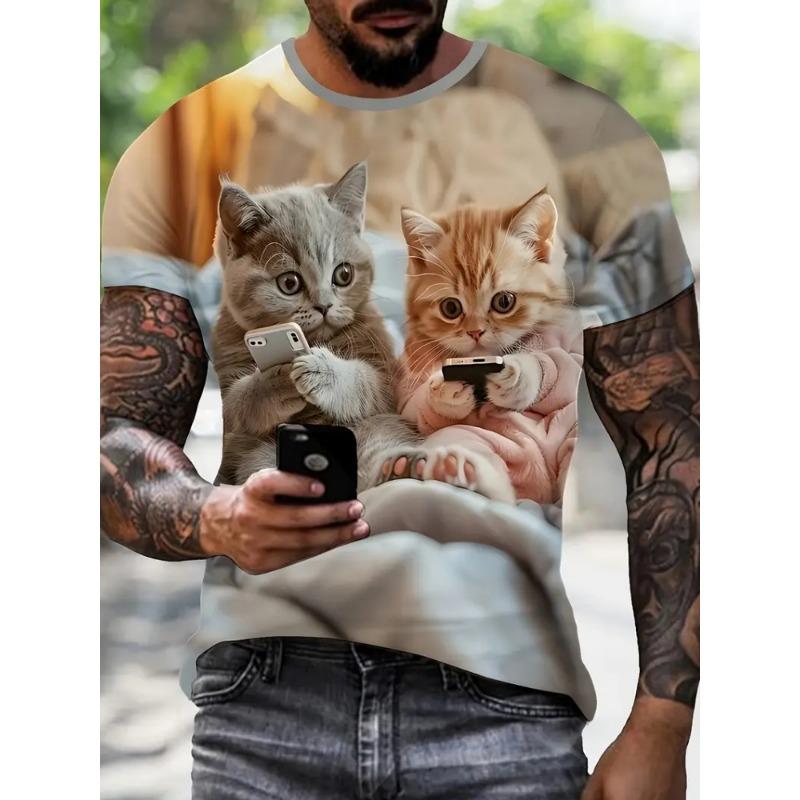 Новая Забавная Мужская Футболка с Принтом Толстого Кота, Короткий Рукав, Унисекс, Летняя Повседневная, Животное, 3D Принт, Модная, С Круглым Вырезом, Милая Одежда