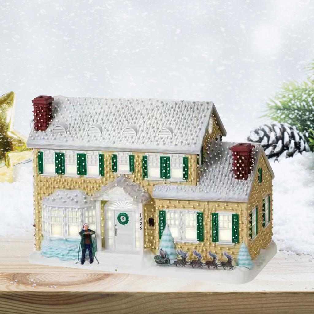 Christmas Village House LED Lighted Desk Building Resin House Statue Ornaments for Tabletop