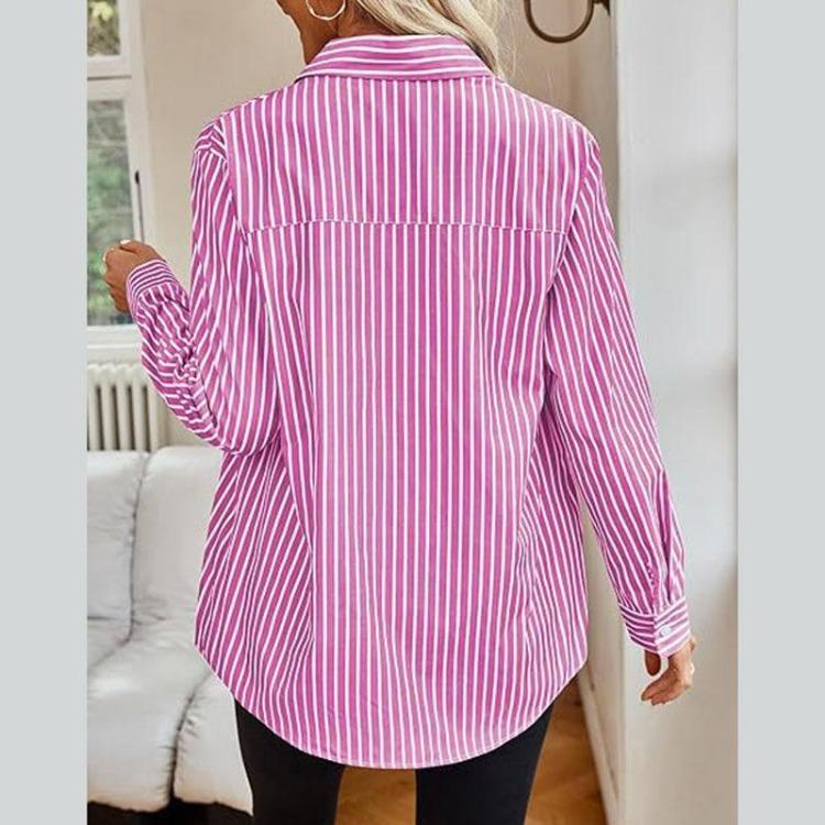 Elegant Casual Long Sleeve Striped Blouse Top Ladies Shirt All Match Summer Spring