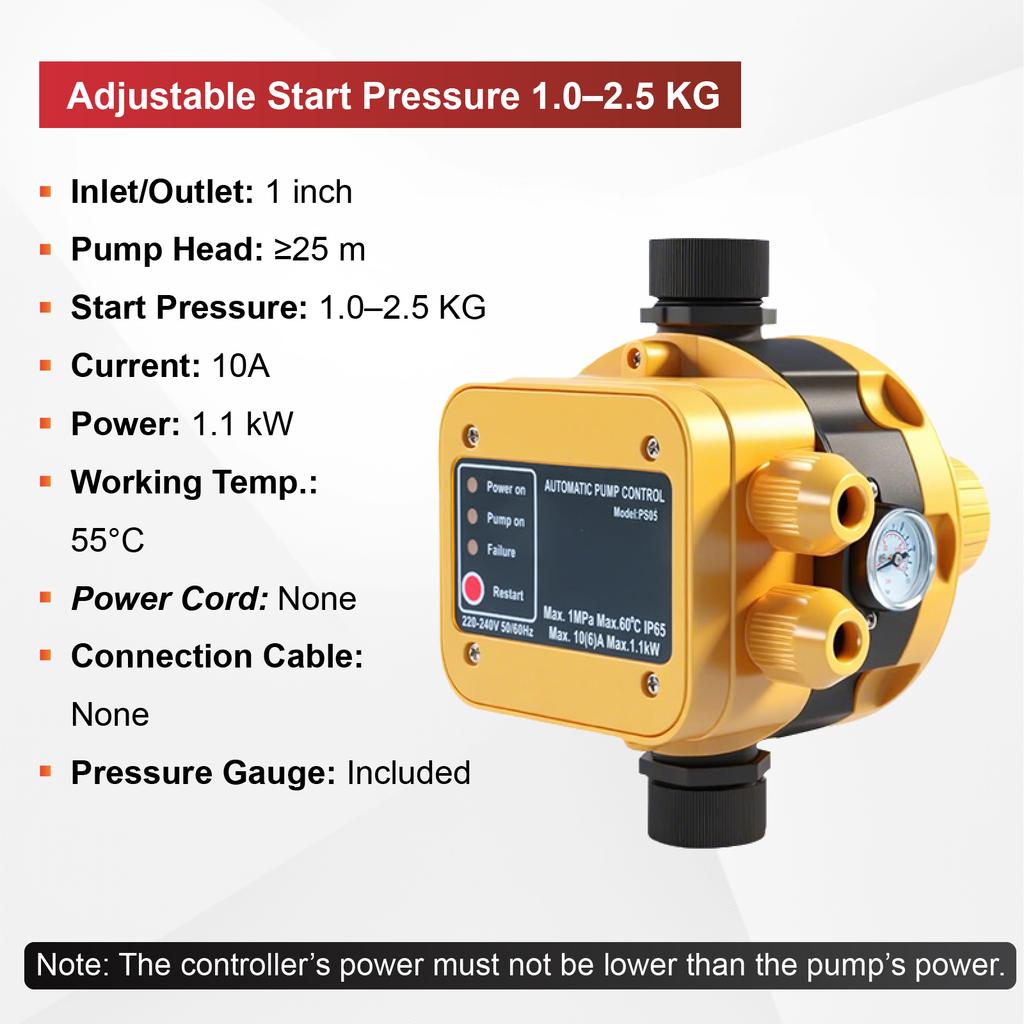 S-5 Automatic Water Pump Controller 220V Adjustable Pressure Switch 1 Inch Thread Dry Run Protection Booster Pump Controller