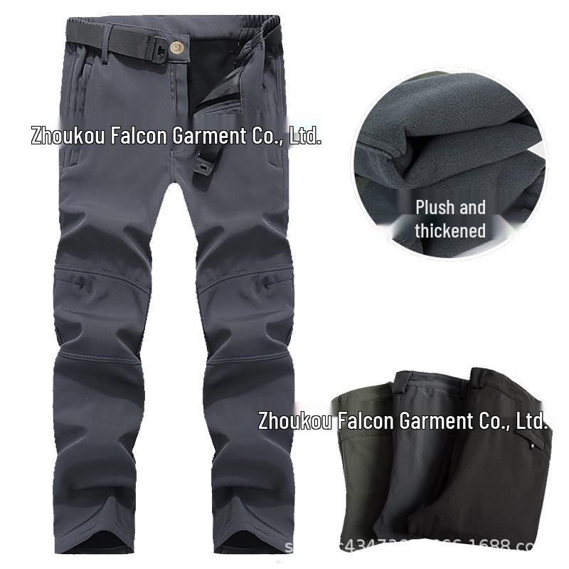 Мужские мягкие софтшелл лыжные брюки на флисовой подкладке: Ветрозащитная, морозостойкая, многокарманная уличная экипировка для походов на осень и зиму.