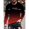 Men Gradient Paris Graphic Print T-shirt, Casual Long-sleeved Round Neck T-shirt, Men's Outdoor Clothing Spring And Autumn Wear