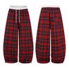 American retro lazy wind drawstring red plaid pants spring and autumn new men's and women's loose wide-leg pants