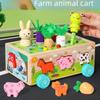 Wooden Animal Car Pull Toy: Farm Animal, Carrot, Bug Catch & Shape Matching Educational Toy
