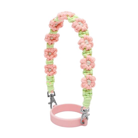 Water Bottle Handle Strap Handmade Flower 16-40oz Tumbler Silicone Safety Ring Cotton Rope Flower Sling Holder Carrier Lanyard Cup Accessories
