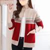 Spring and Autumn Style Color Blocked Small Coat Lady Sweaters Simplicity Printing Patchwork Pocket Zipper Casual Loose Long Sleeve Women's Clothing