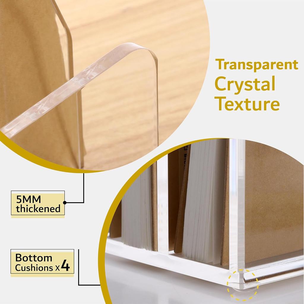 SANRUI Acrylic Mail File Organizer Sorters for Desk, 3 Upright Compartments Laddered Clear Desktop Vertical Letter Holder, Multifunction Envelope