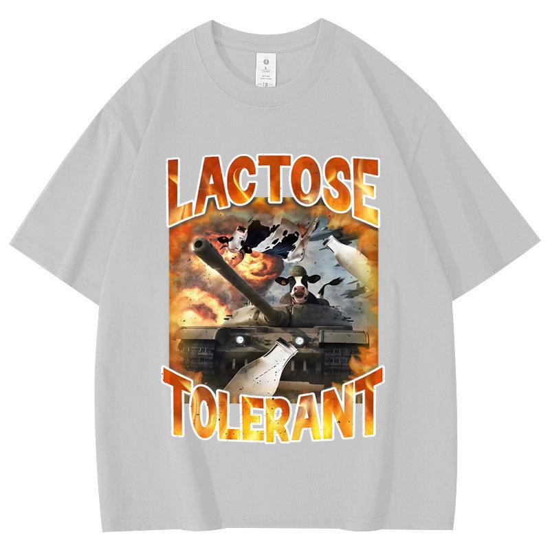 Lactose Tolerant Funny Vintage Meme T-shirt Milk Cheese Diet Gym Workout T-shirts Men's Women's Y2k Fashion T Shirts Streetwear