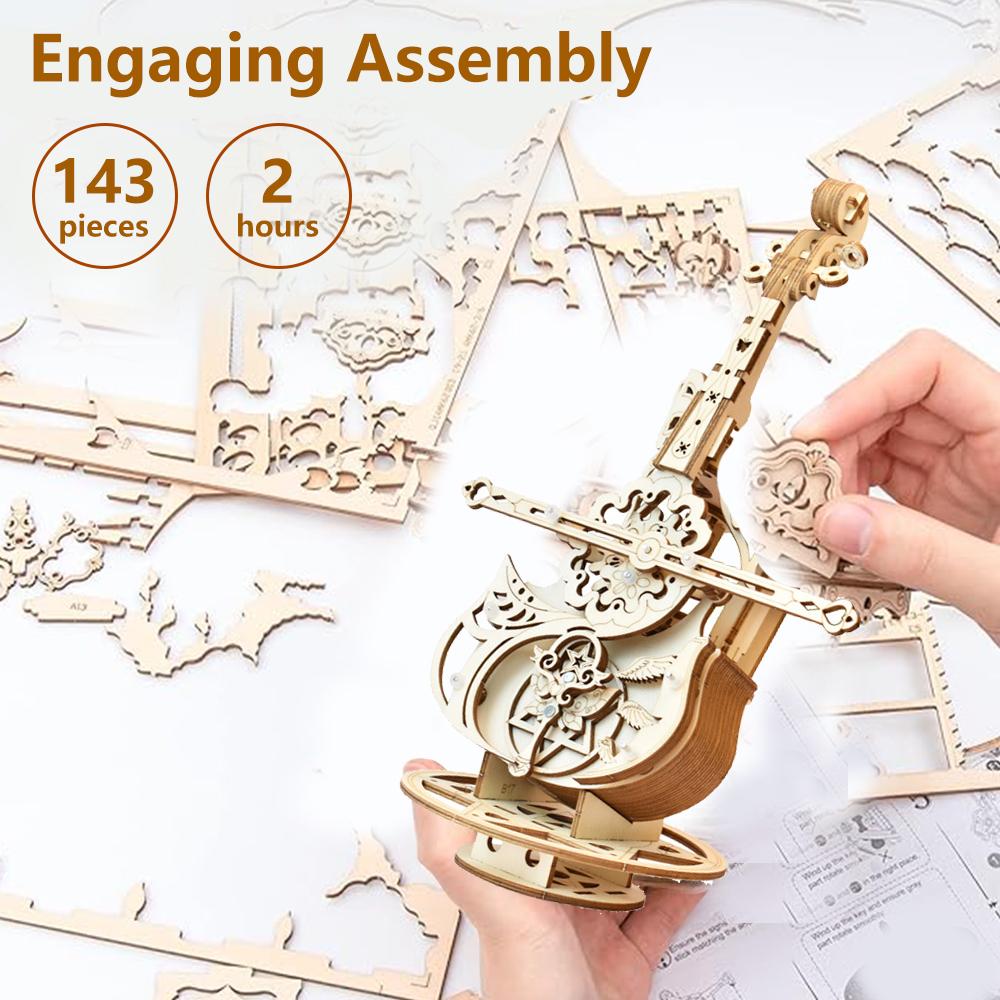 3D Puzzle Wooden Cello Music Box DIY Assembly Building Kits for Adults Kids Home Living Room Decor Crafts Valentine's Day Gifts