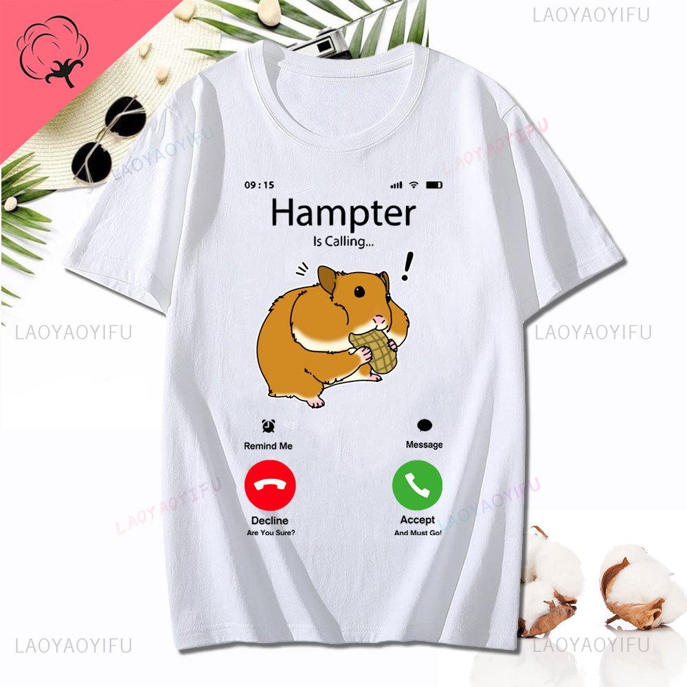 Dank Meme Hamster Staring Front Camera Hampter Calling T-shirt Fashion Cotton Short Sleeve T-shirts Casual Streetwear Unisex Tee Unisex