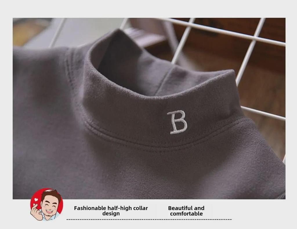 Теплая рубашка из бархата для мальчиков, осень-зима, с полувысоким воротником - утолщенная, однотонная