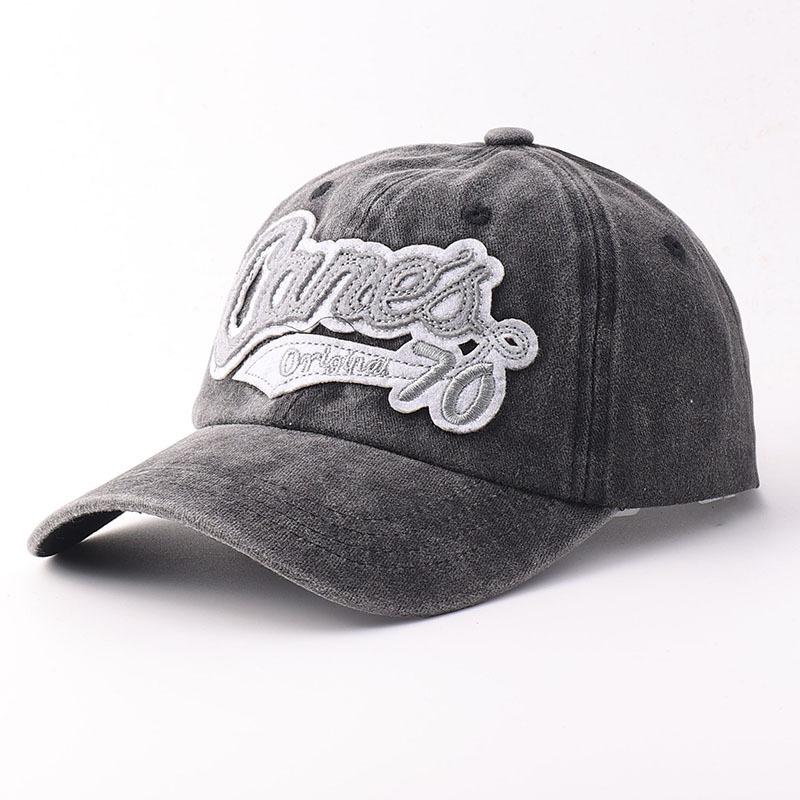 Hats men's and women's spring and summer baseball caps washed old letter embroidery curved edge peaked caps versatile retro couple hats tide