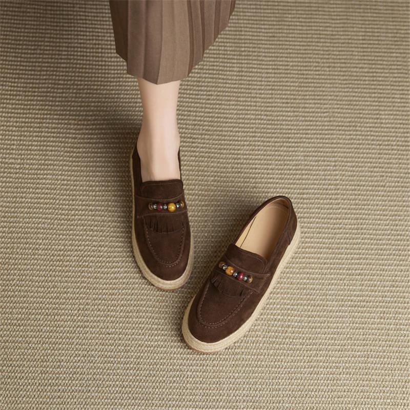 Модные новые весенне-осенние женские туфли из овечьей замши, туфли-лоферы с круглым носком для женщин, модные женские туфли на платформе, туфли на танкетке