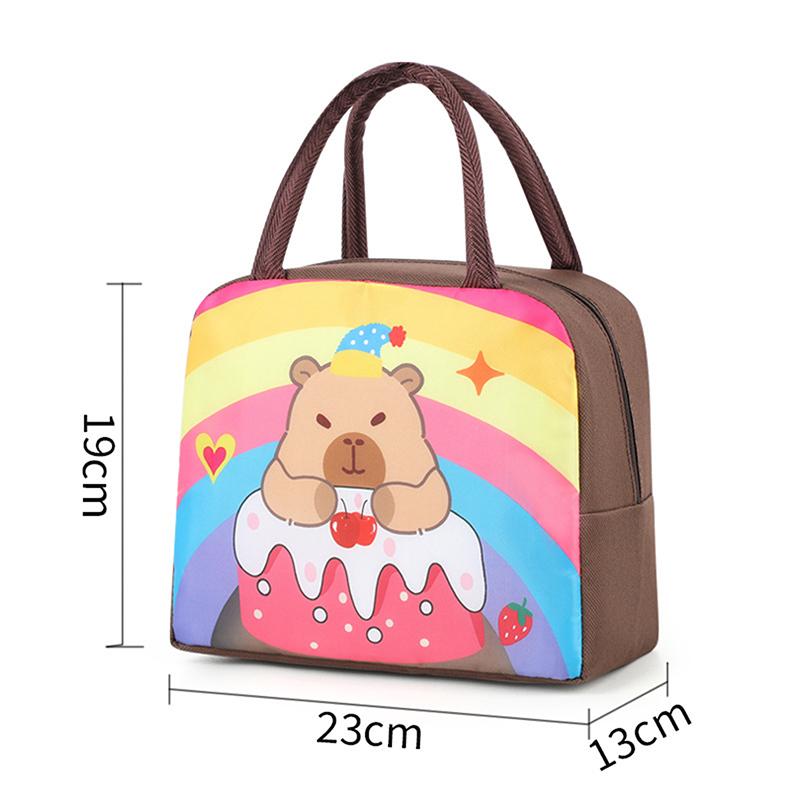 Cartoon Capybara Lunch Bag Insulated Food Container Portable Thermal Bento Box Bag Multifunctional Kids School Picnic Food Pouch
