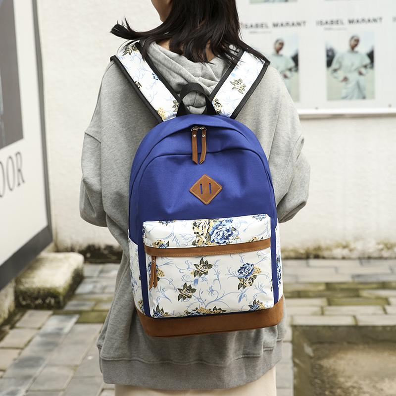 Girl Flower Printed Primary Junior High University Bookbag Lunch Bag Pencil Case 3pcs Backpack Sets Youth School Backpacks