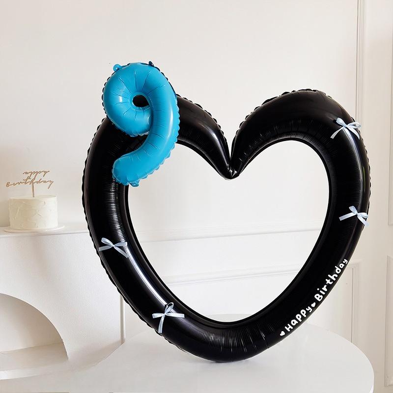 Рамка для фото в форме сердца Фольгированный шар 0-9 Синий номер с наклейками-бантиками для вечеринки по случаю дня рождения в синем стиле, реквизит для фото, свадебный декор из воздушных шаров