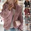Women Fashion Cardigan Autumn Winter Ladies Warm Pure Color Knit Sweater Casual Knitted Outerwear Plus Size Sweater Coat