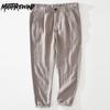 Men's Summer Pant Retro Style 100% Linens Slim Pant Beach Breathable Men Trousers Daily Casual Solid Color Baggy Pants