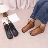 Ретро Ручная работа Прошивка Шнуровка Натуральная кожа Короткие ботинки Квадратный носок Мягкая подошва Комфортные ботильоны